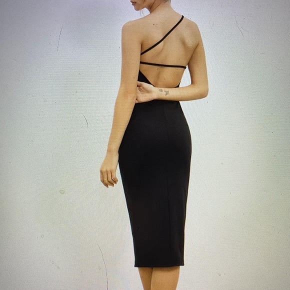 Midi Dress Asymmetrical Bodycon Strap Backless Ruch detail Size Small or 4 - Picture 2 of 8
